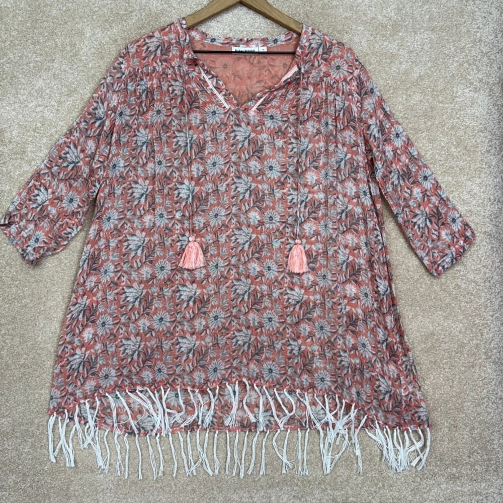 Roberta Roller Rabbit Serafina Tunic Size XS Floral Oversized Tassel Swim Cover